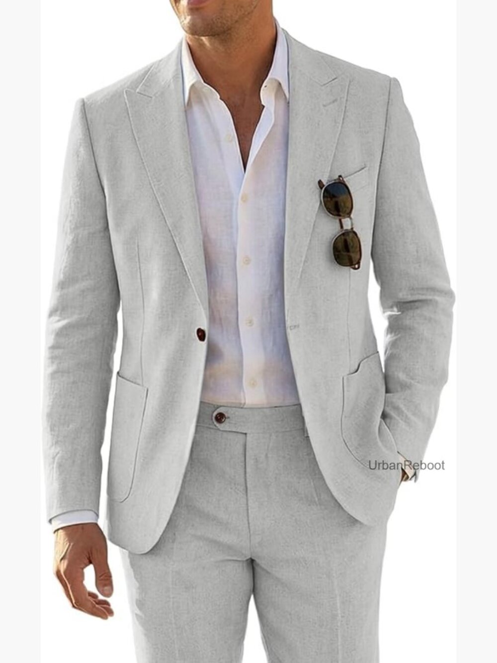 Men's 2 Piece Linen Suit Set Slim Fit Blazer Pants Wedding Casual